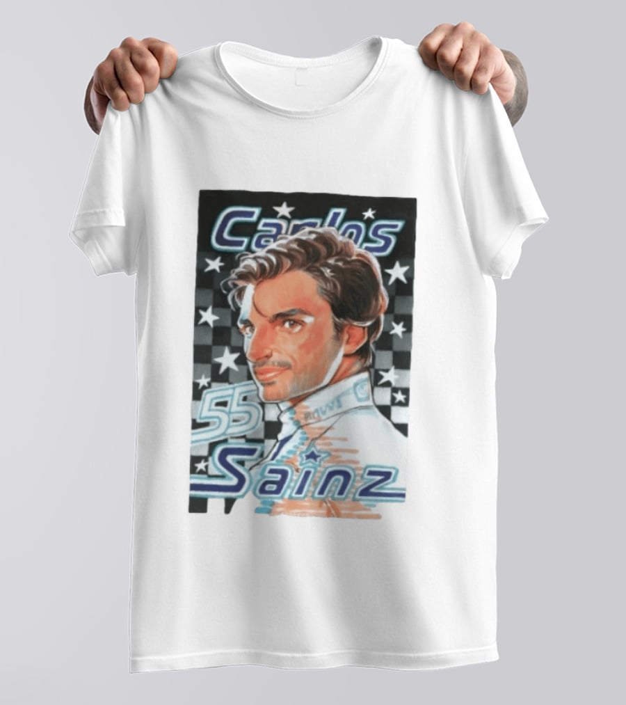 Carlos Sainz No 55 Formula 1 Racing Star Checkerboard T-Shirt