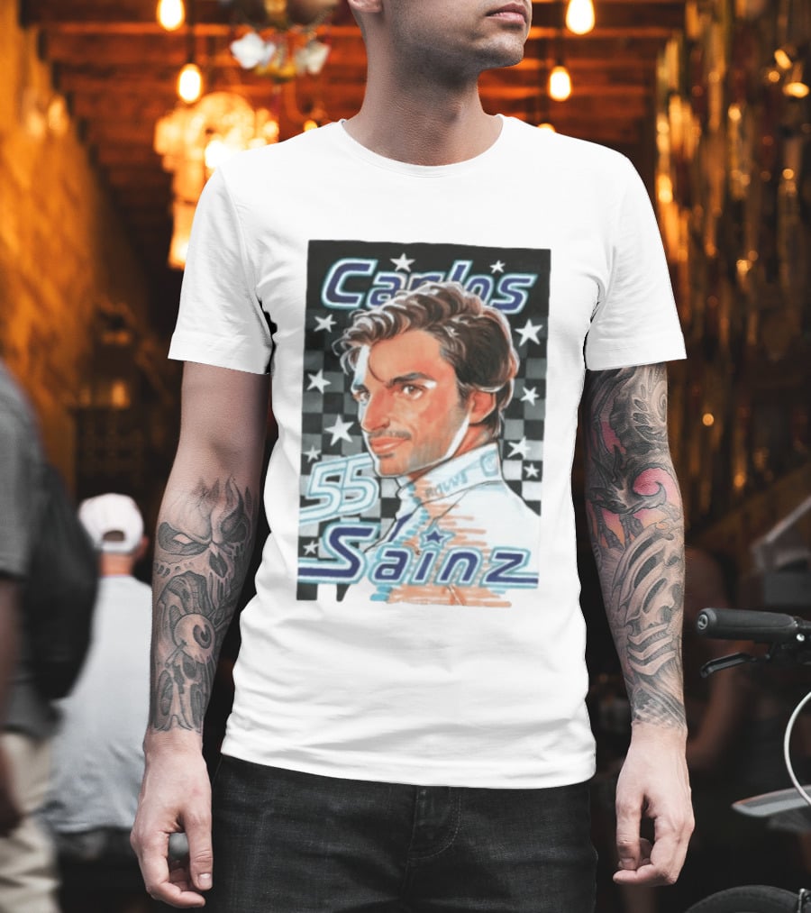 Carlos Sainz No 55 Formula 1 Racing Star Checkerboard T-Shirt