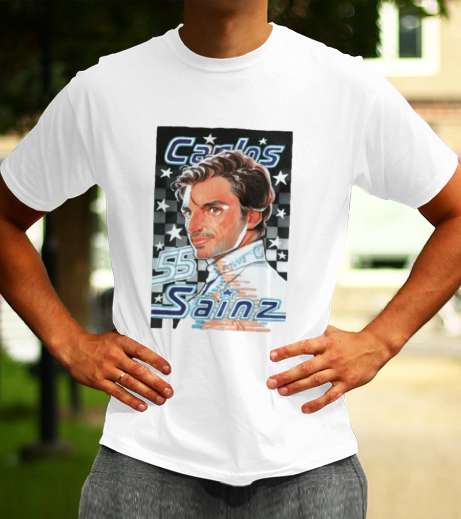 Carlos Sainz No 55 Formula 1 Racing Star Checkerboard T-Shirt