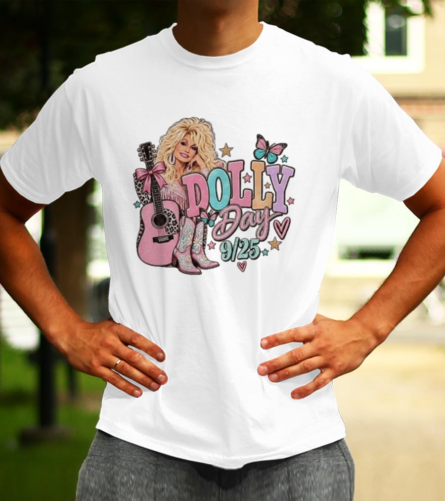 Dolly Day 9/25 Pink Butterfly Guitar Boots Stars T-Shirt