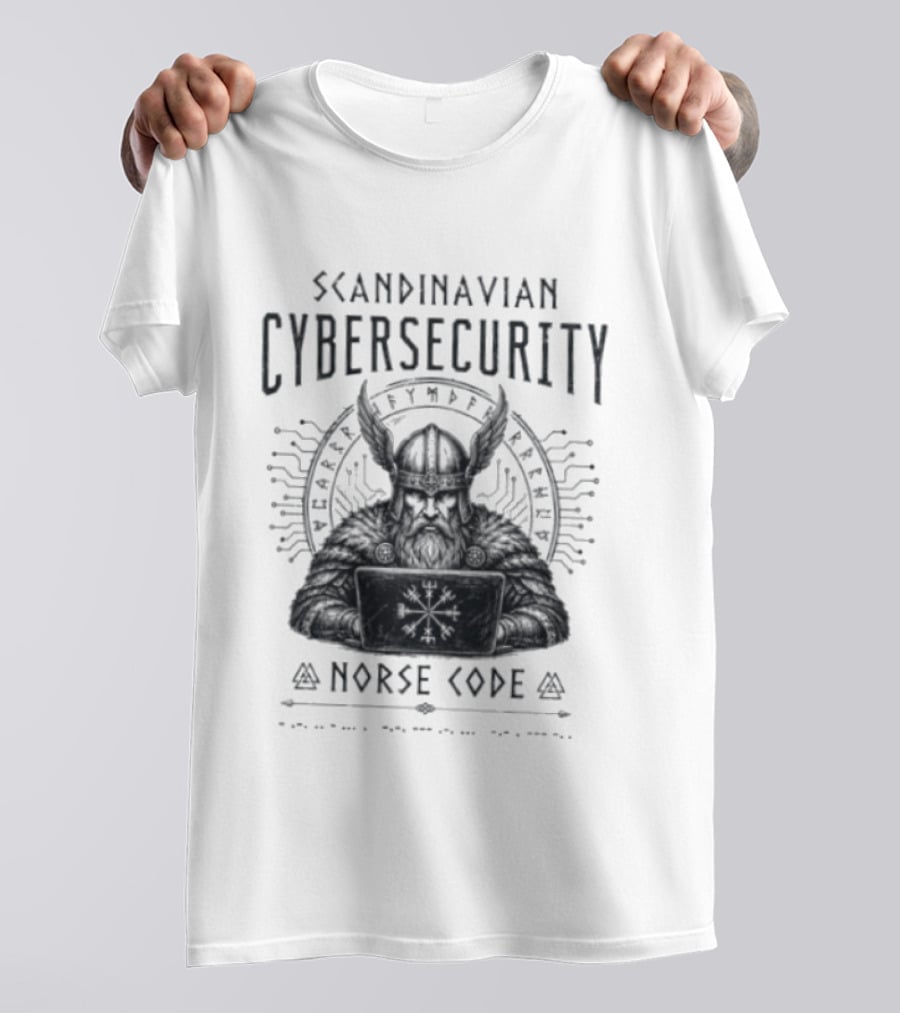 Scandinavian Cybersecurity Norse Code Digital Viking Symbol Tech T-Shirt