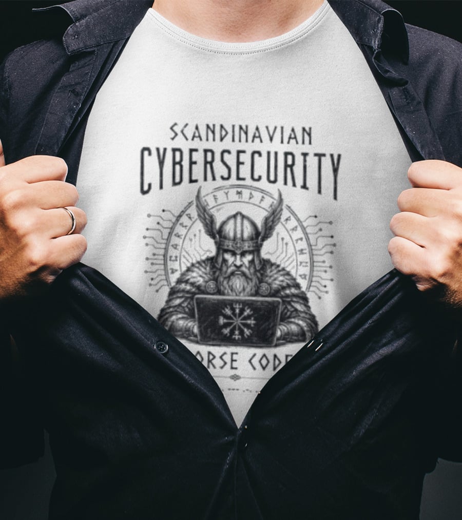 Scandinavian Cybersecurity Norse Code Digital Viking Symbol Tech T-Shirt