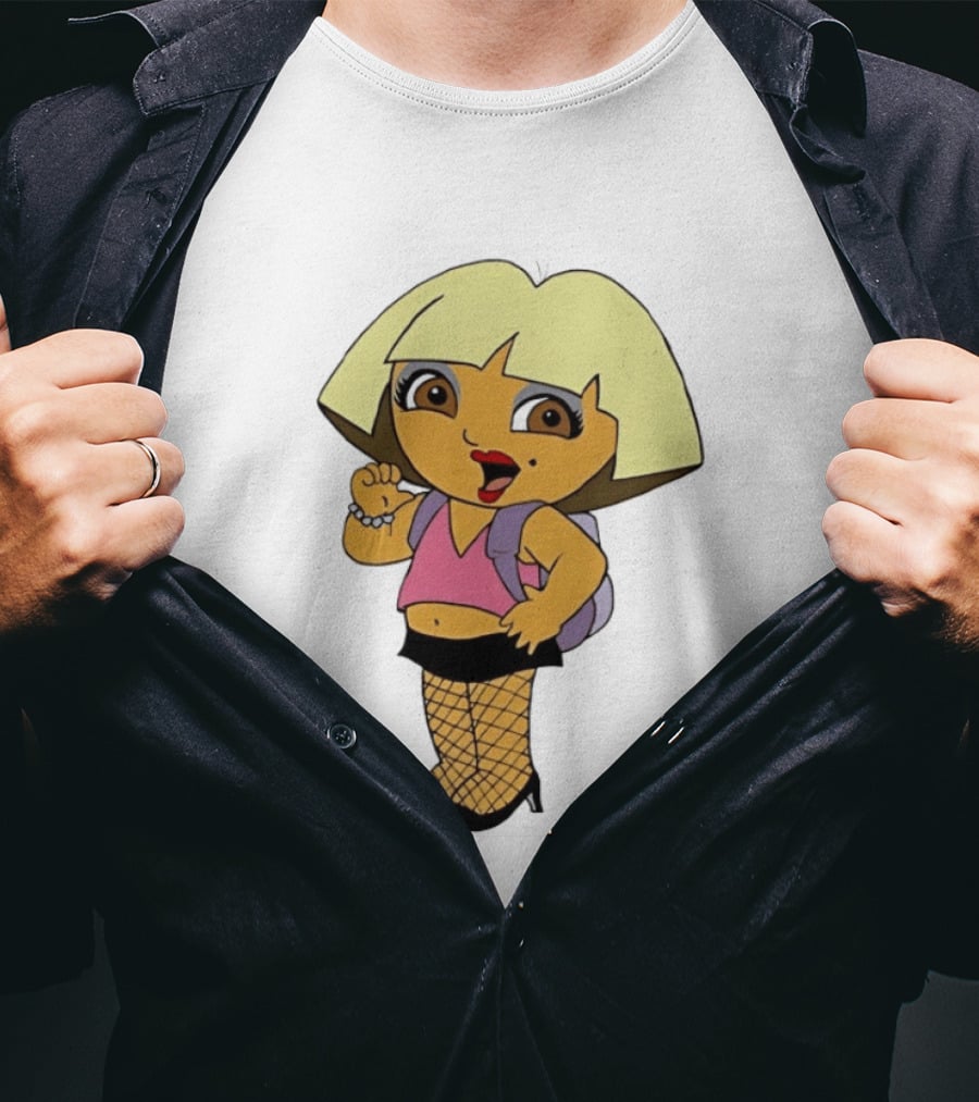 Explorer Parody Cartoon Mashup Pop Culture Icon With Backpack And Fishnets T-Shirt