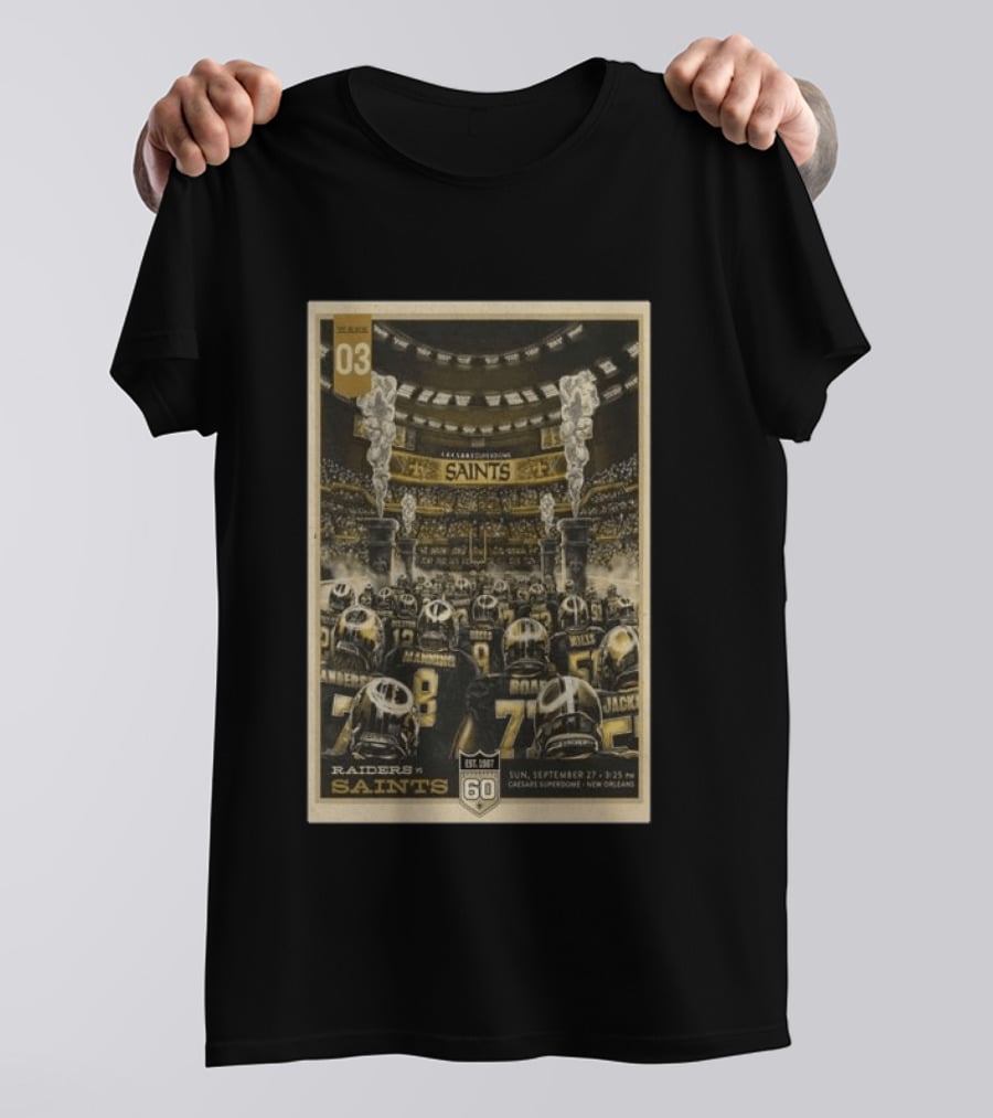 New Orleans Saints Vs Las Vegas Raiders September 27 2026 Caesars Superdome New Orleans Football Event T-Shirt