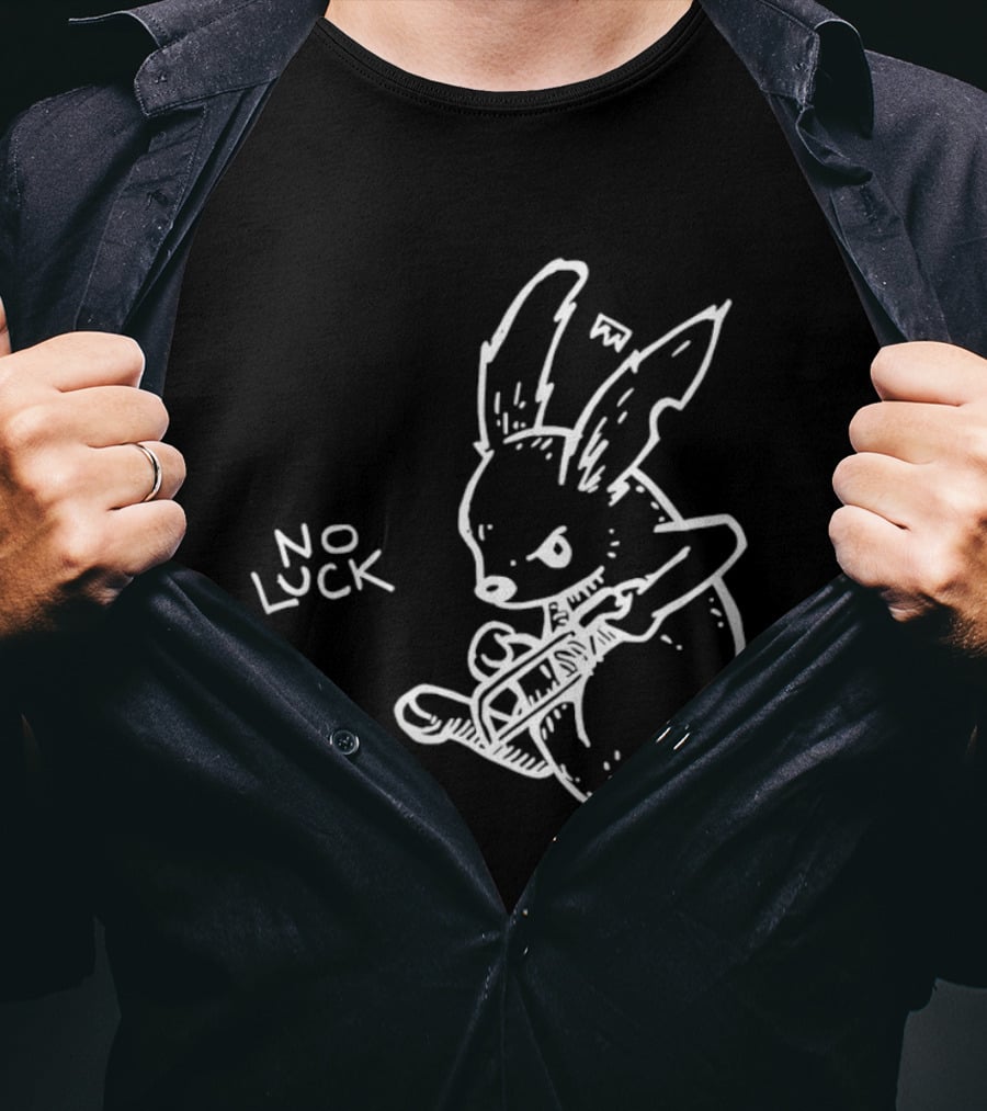 No Luck Angry Rabbit Hacksaw Doodle T-Shirt