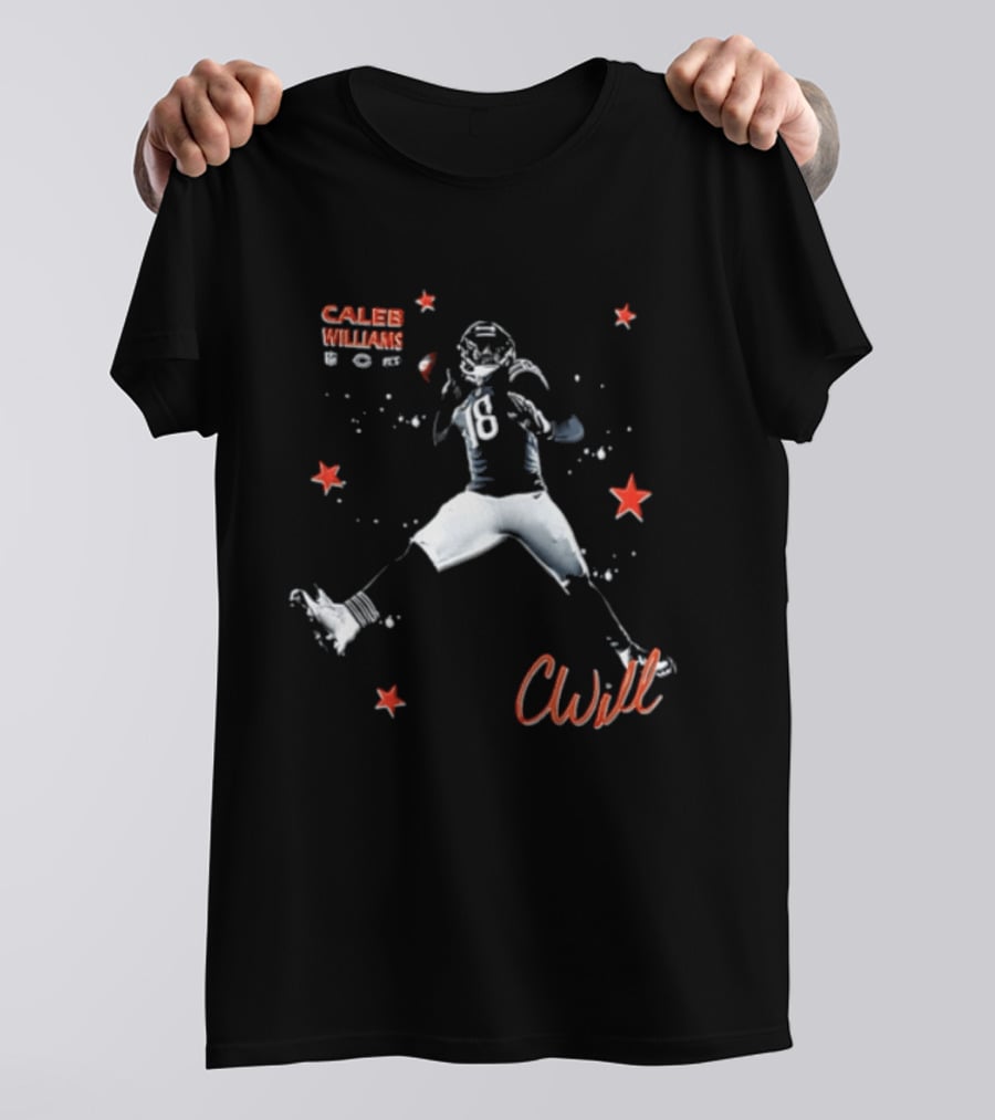 Caleb Williams Cwill 18 Chicago Football Player Throwing Ball Stars T-Shirt