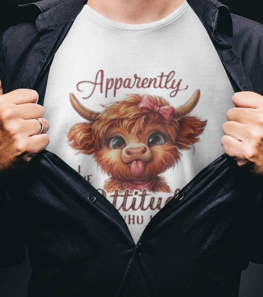 Apparently I Have An Attitude Who Knew Highland Cow Cute Bow T-Shirt