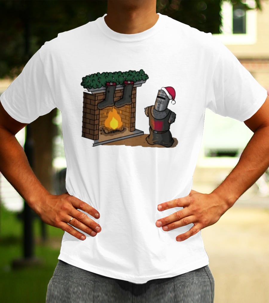 Monty Python Black Knight Christmas Holiday Fireplace Scene T-Shirt