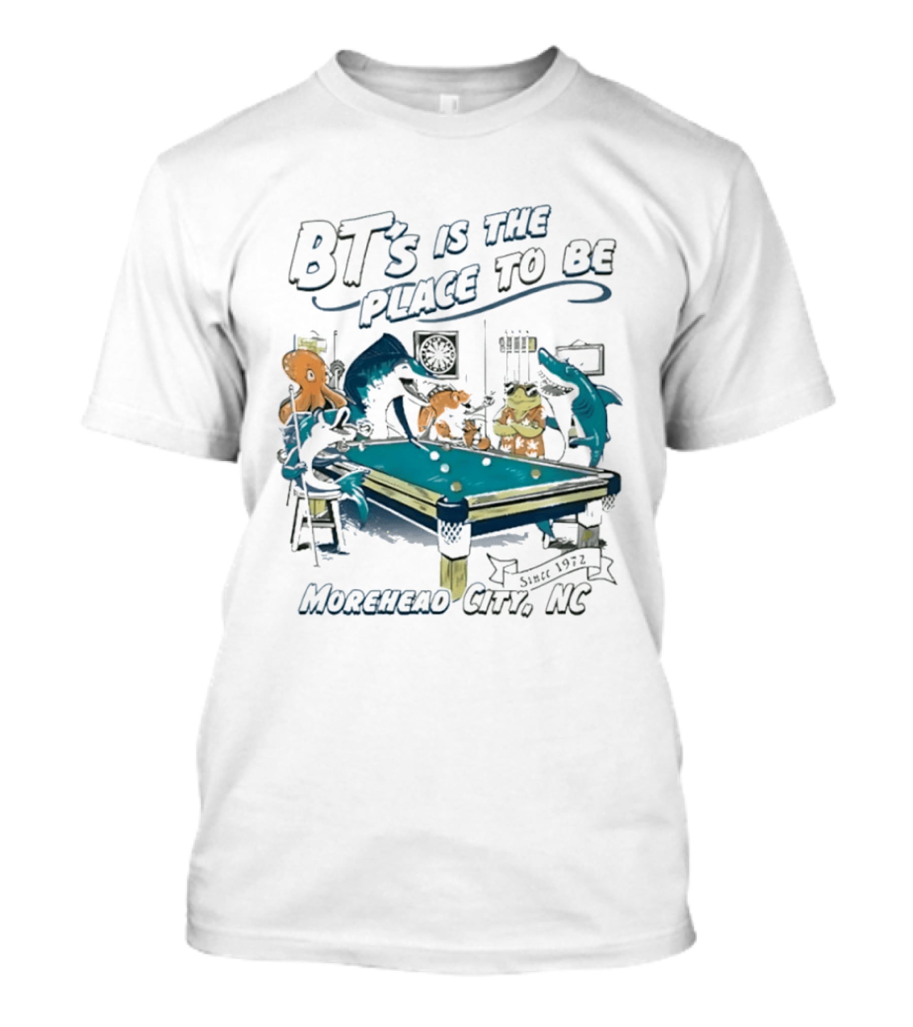 BT's Is The Place To Be Morehead City NC Since 1972 Pool Hall Sea Creatures Playing Billiards T-Shirt