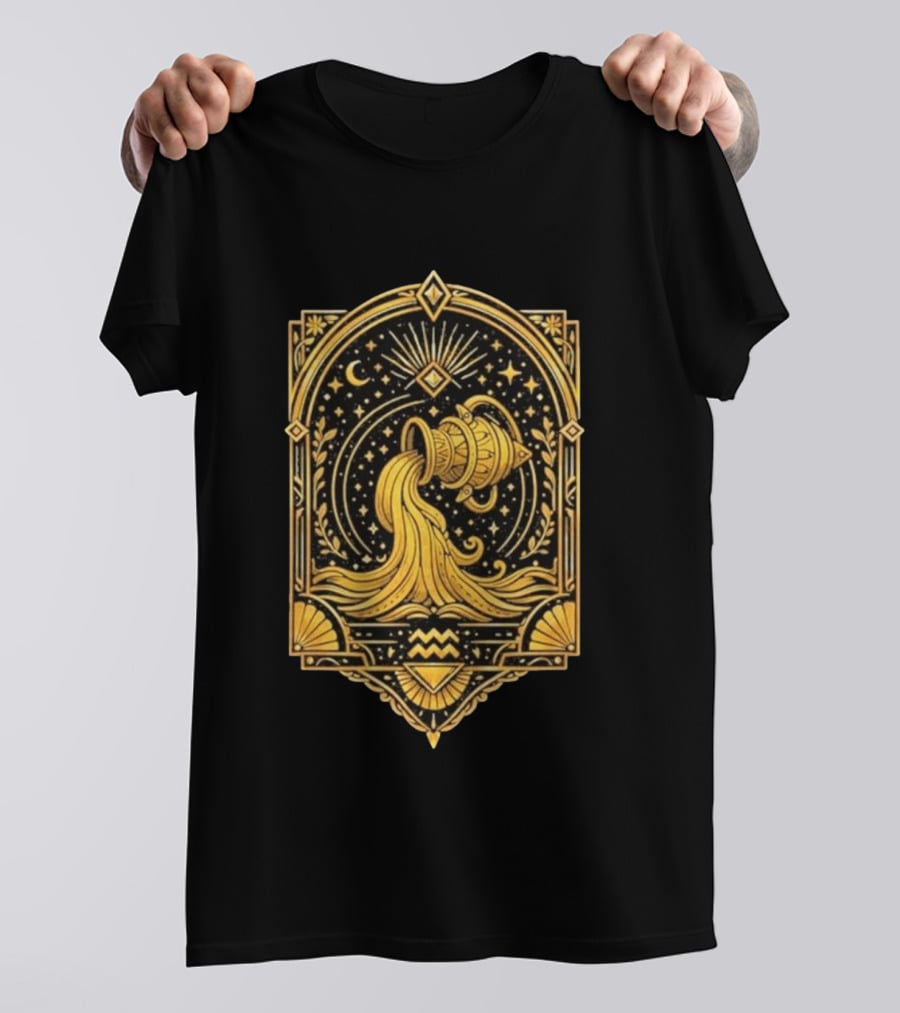 Aquarius Zodiac Golden Celestial Water Bearer T-Shirt