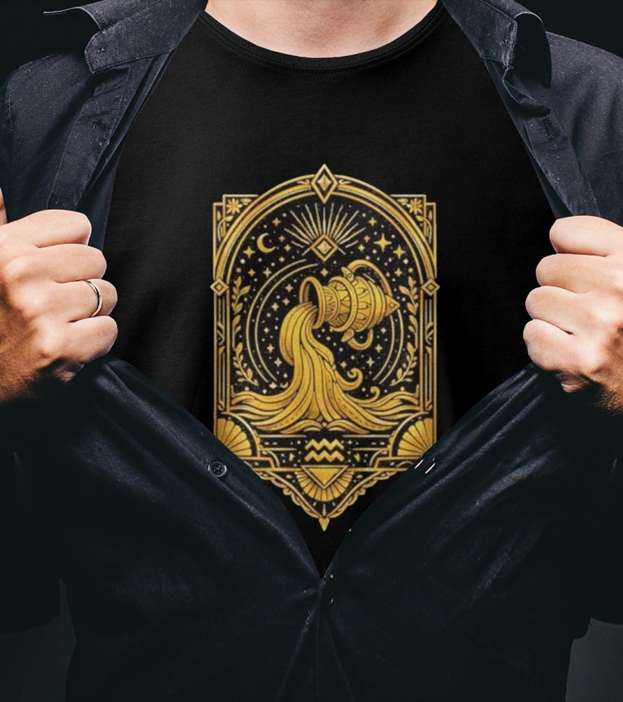 Aquarius Zodiac Golden Celestial Water Bearer T-Shirt