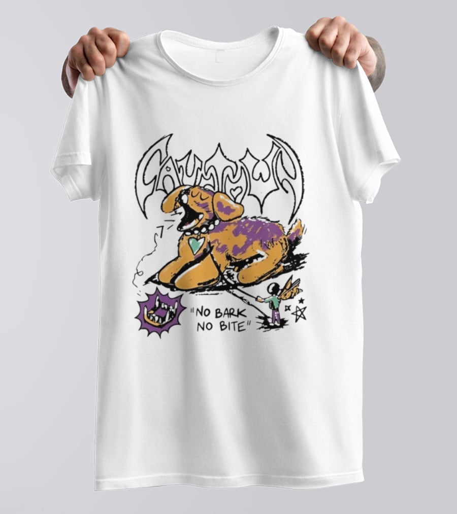 Cautown No Bark No Bite Dog Streetwear Alternative Heart Collar And Star T-Shirt