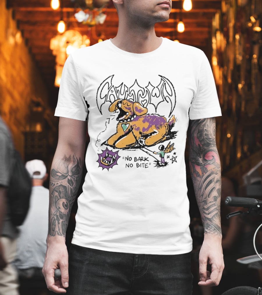 Cautown No Bark No Bite Dog Streetwear Alternative Heart Collar And Star T-Shirt