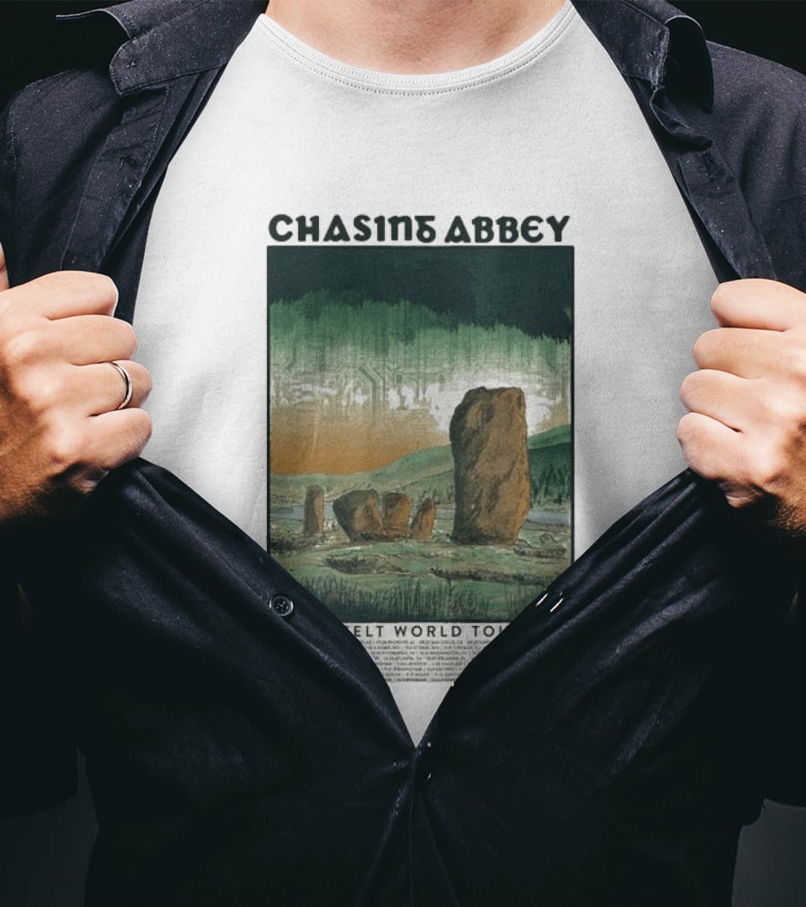 Chasins Abbey Cyber Celt World Tour 2026 Digital Stonehenge Landscape T-Shirt