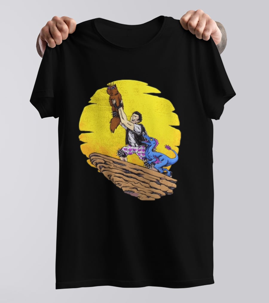 Randy Marsh Holding Cat With Blue Dinosaur Scene T-Shirt