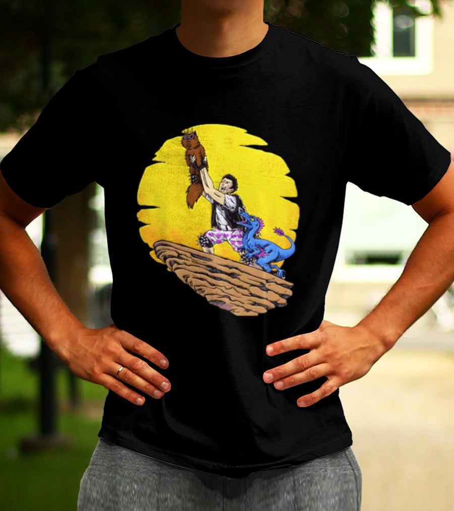 Randy Marsh Holding Cat With Blue Dinosaur Scene T-Shirt