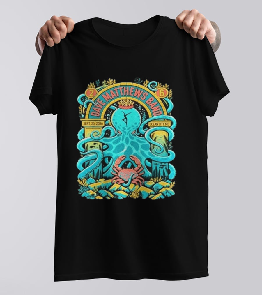 Dave Matthews Band Sept 25 2026 Ocean City Maryland Festival Ocean Crab Octopus T-Shirt