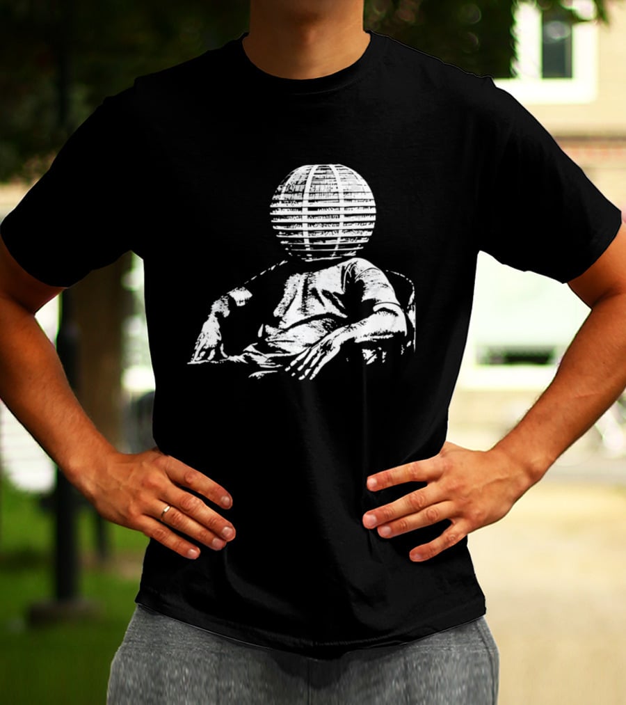 Sure, Here's A New Title For The : "Surreal Distressed Globe Head Sitting Figure T-Shirt