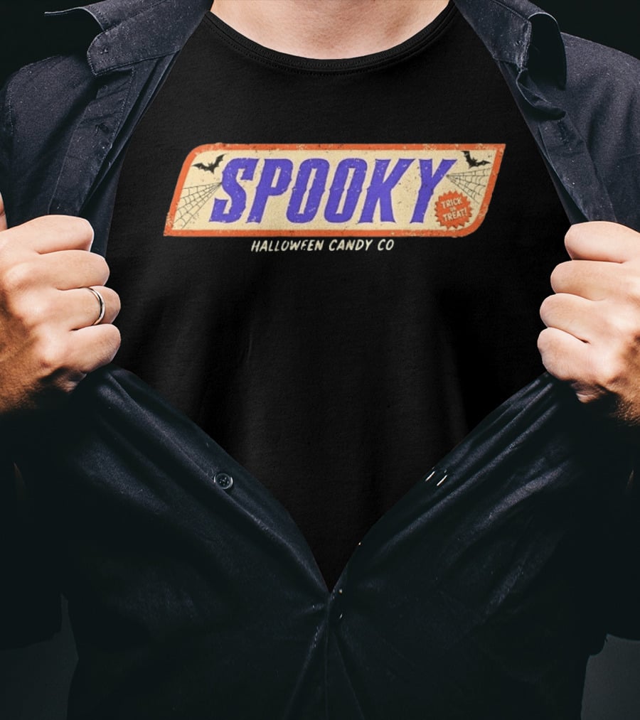 Spooky Halloween Candy Co Trick Or Treat Distressed Bats Cobwebs T-Shirt
