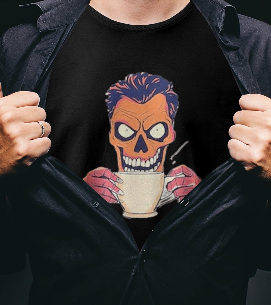 Skull Drink Coffee Skeleton Comic Unique T-Shirt