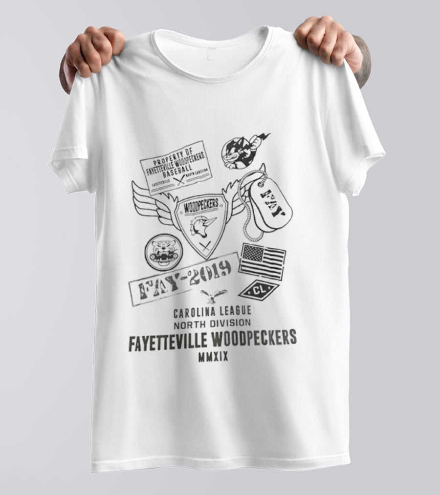 Fayetteville Woodpeckers Property Of Baseball Carolina League North Division 2019 MNXIX FAY T-Shirt