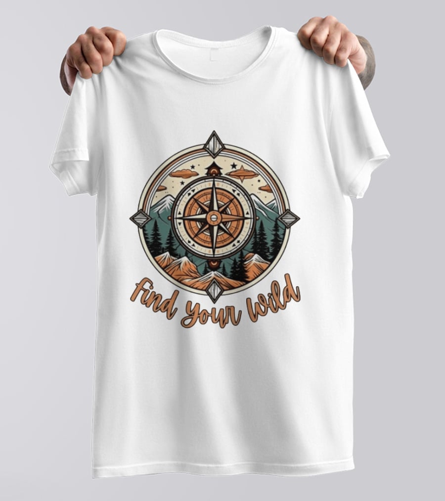 Find Your Wild Compass Mountain Adventure Nature Exploration T-Shirt