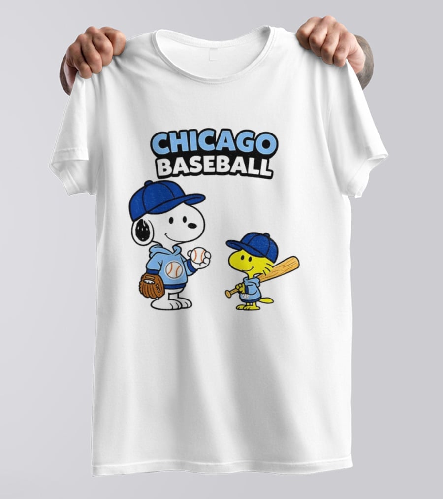 Chicago Cubs Baseball Snoopy Woodstock Peanuts Cartoon MLB T-Shirt