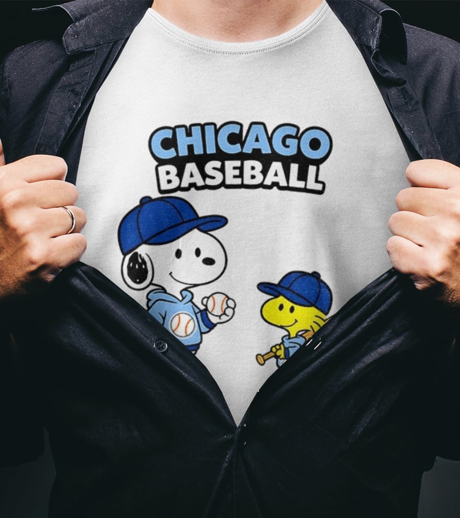 Chicago Cubs Baseball Snoopy Woodstock Peanuts Cartoon MLB T-Shirt