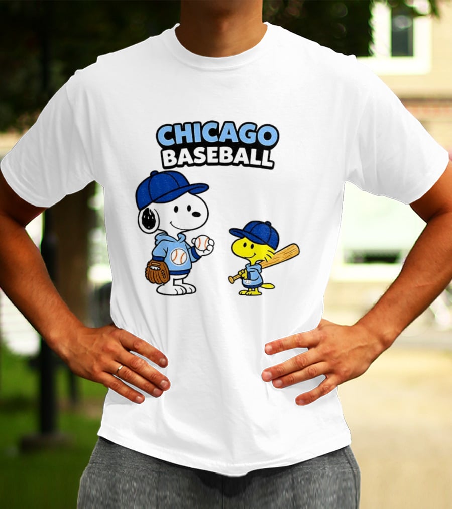 Chicago Cubs Baseball Snoopy Woodstock Peanuts Cartoon MLB T-Shirt