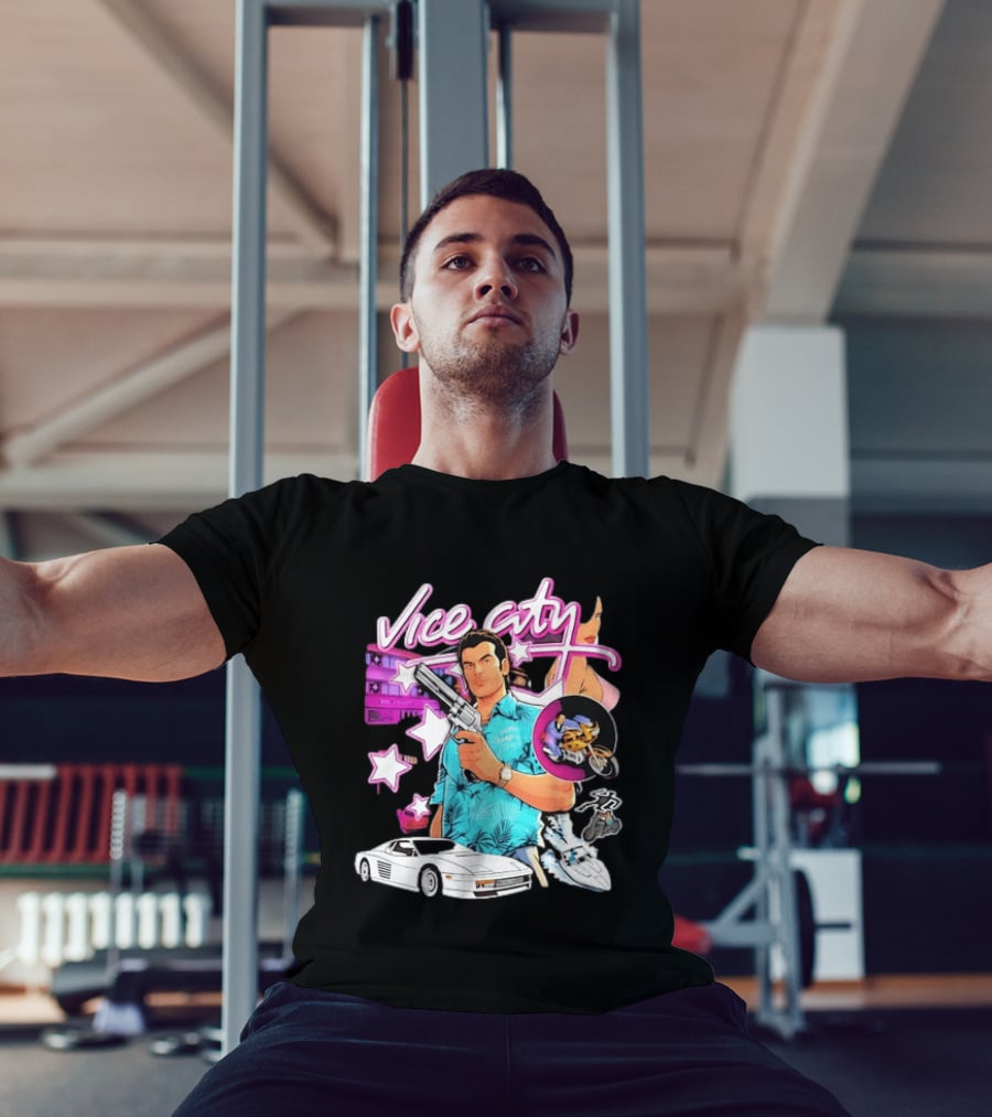 Grand Theft Auto Vice City Tommy Vercetti Retro Neon Style Gaming T-Shirt