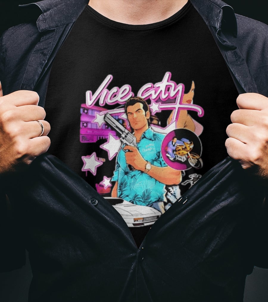 Grand Theft Auto Vice City Tommy Vercetti Retro Neon Style Gaming T-Shirt