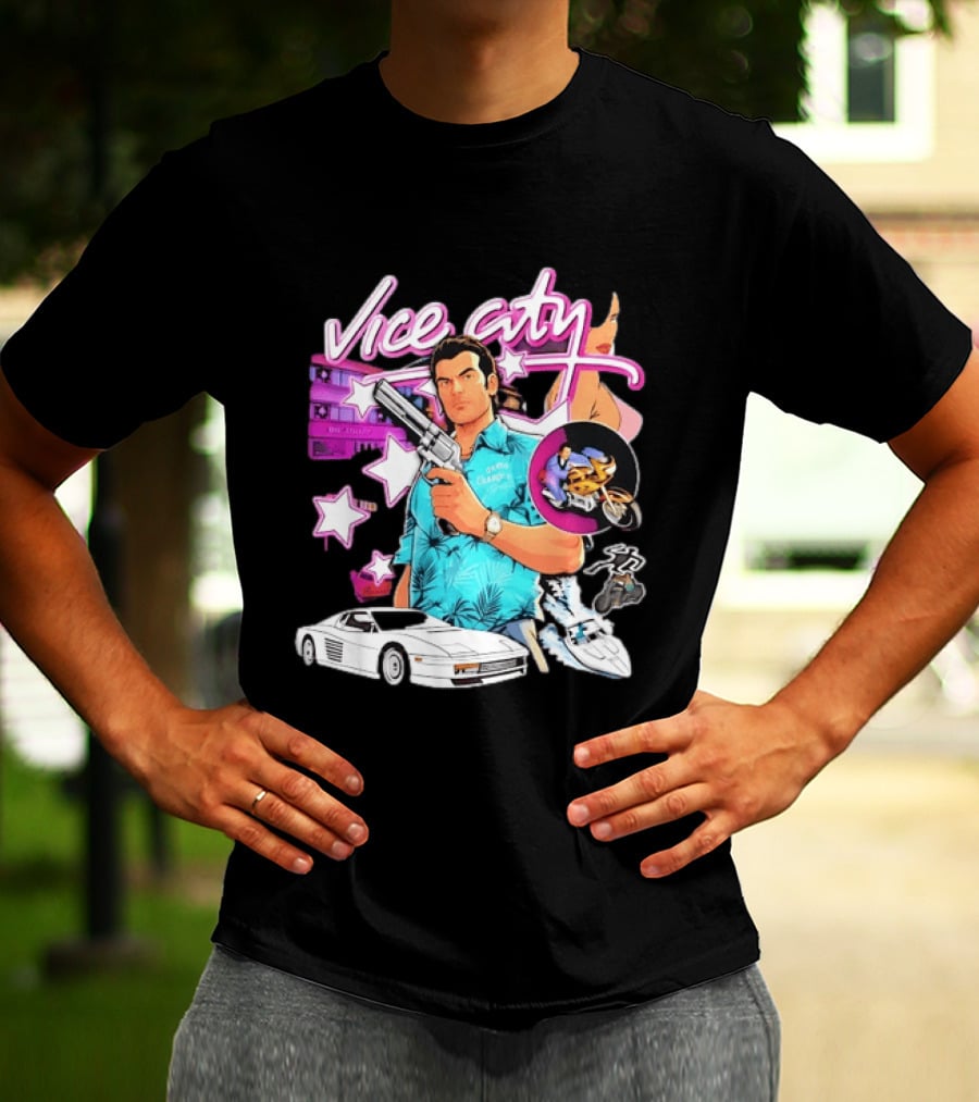 Grand Theft Auto Vice City Tommy Vercetti Retro Neon Style Gaming T-Shirt