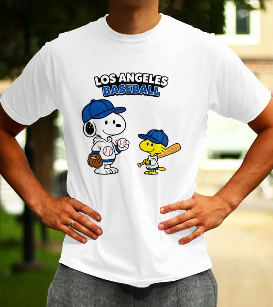 Snoopy Woodstock Los Angeles Baseball Peanuts Cartoon MLB T-Shirt