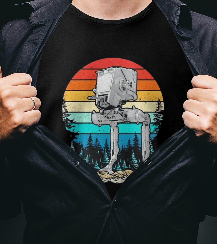 Star Wars AT ST Walker Retro Sunset And Pine Forest Scene T-Shirt