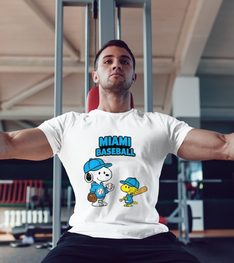 Snoopy Woodstock Miami Baseball Peanuts Cartoon MLB T-Shirt