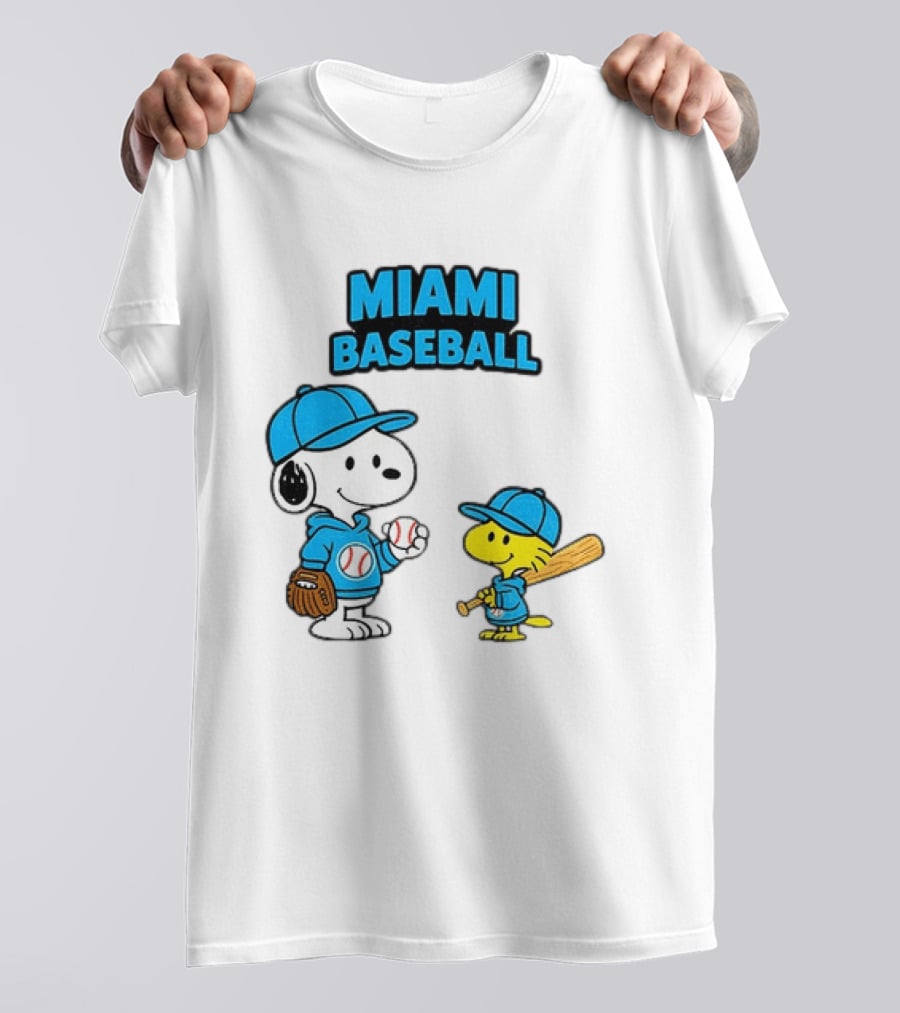 Snoopy Woodstock Miami Baseball Peanuts Cartoon MLB T-Shirt