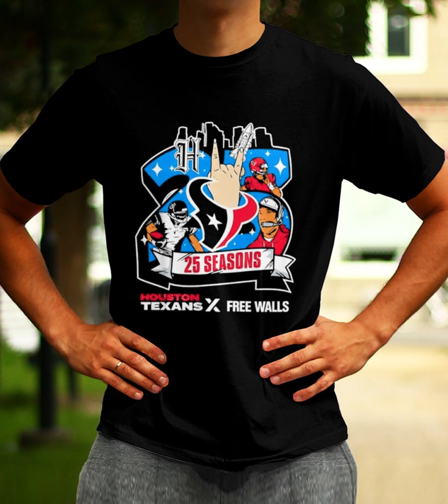 Houston Texans 25 Seasons Collaboration Free Walls Celebration T-Shirt