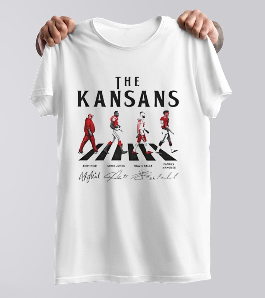 The Kansans Andy Reid Chris Jones Travis Kelce Patrick Mahomes Signatures Abbey Road T-Shirt