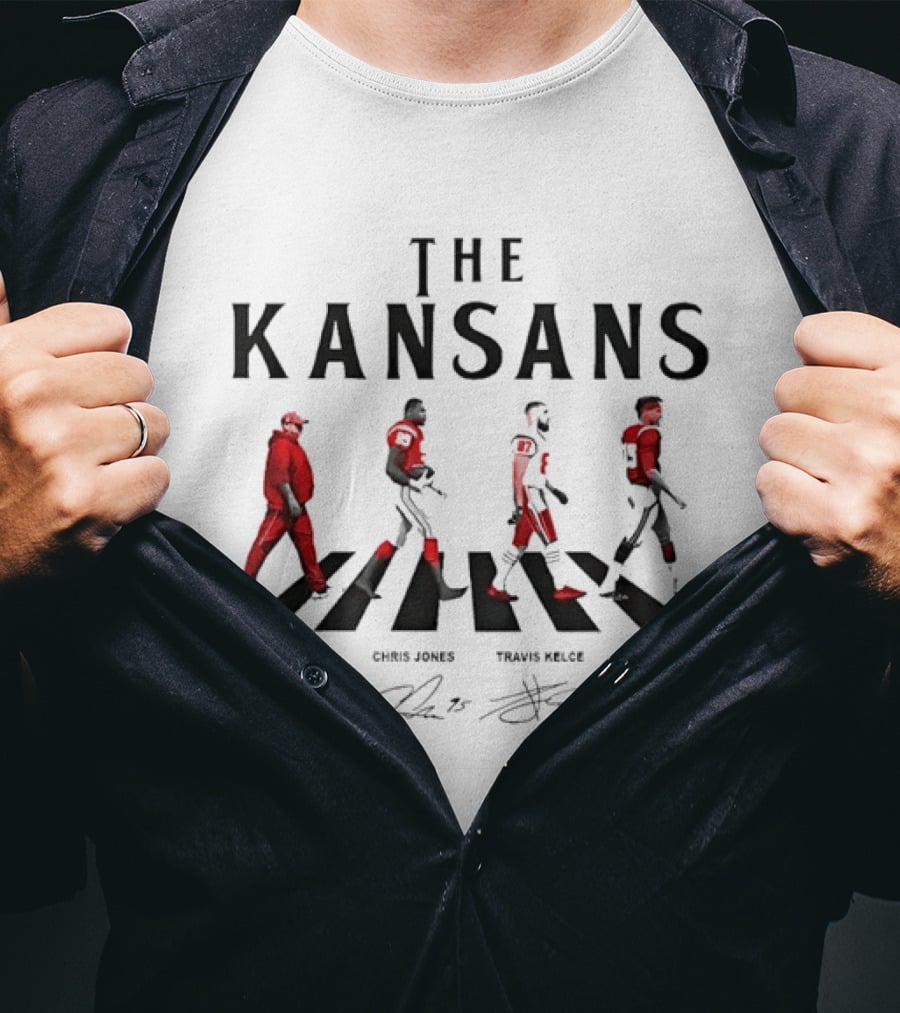 The Kansans Andy Reid Chris Jones Travis Kelce Patrick Mahomes Signatures Abbey Road T-Shirt