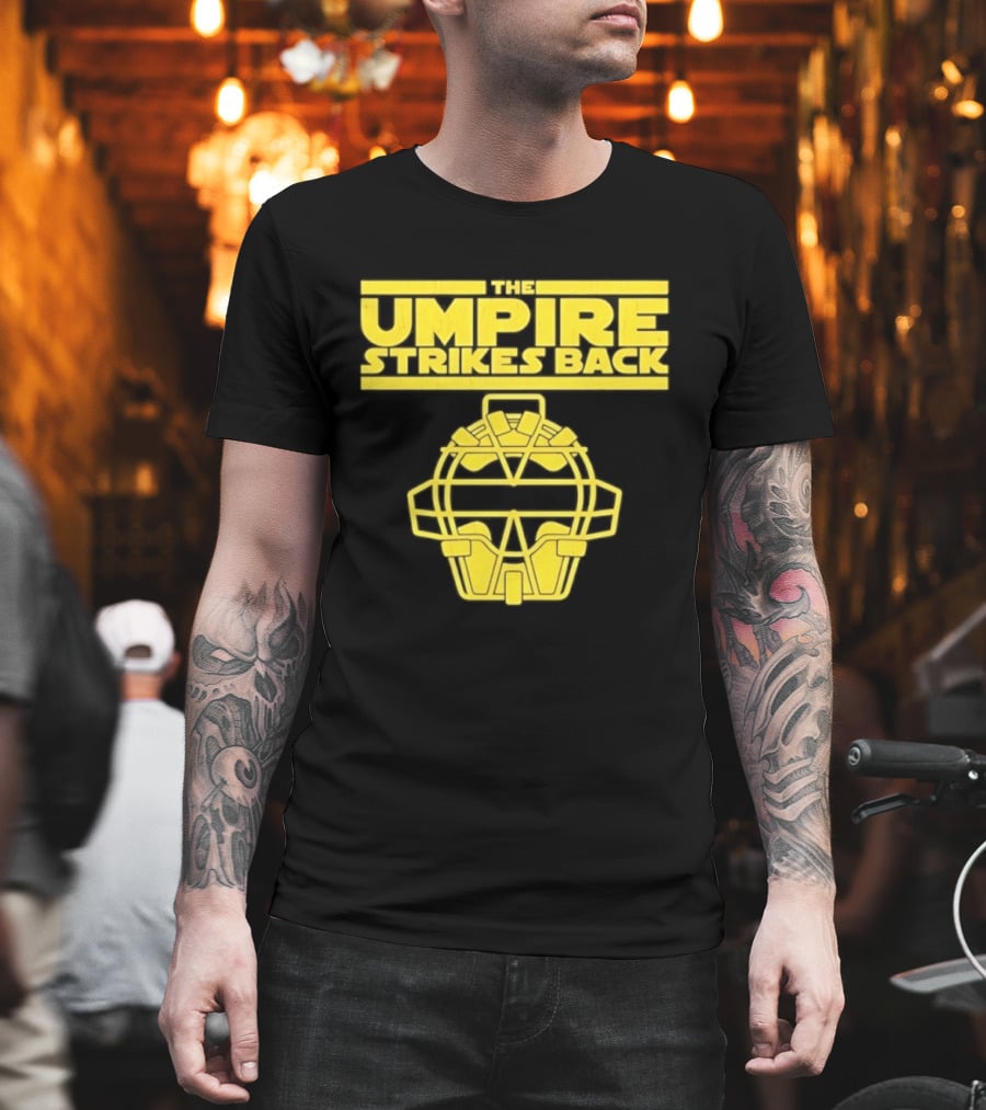 The Umpire Strikes Back Baseball Umpire Mask Retro Yellow T-Shirt