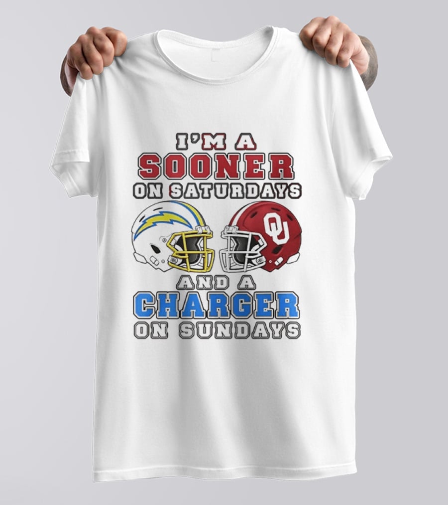 I'm A Sooner On Saturdays And A Charger On Sundays Football Helmets T-Shirt