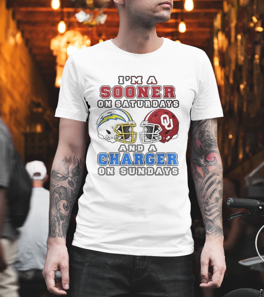 I'm A Sooner On Saturdays And A Charger On Sundays Football Helmets T-Shirt