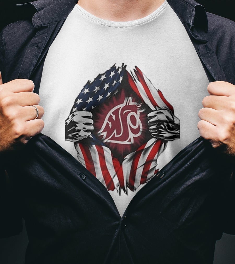 Washington State University Cougars American Flag Ripped Chest T-Shirt