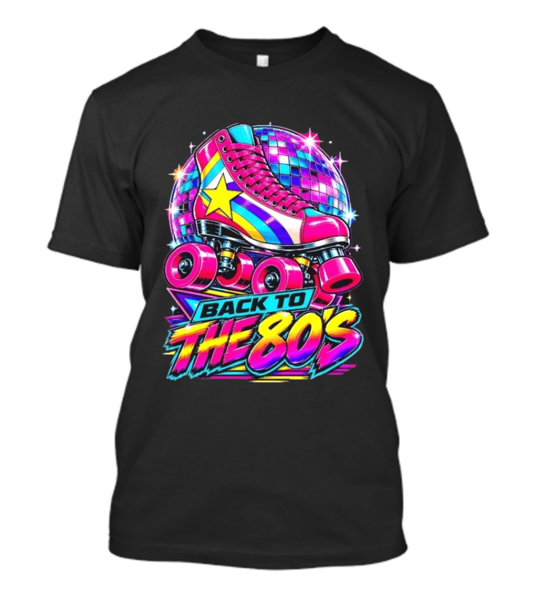 Back To The 80's Roller Skate Disco Vibrant Retro Starburst T-Shirt