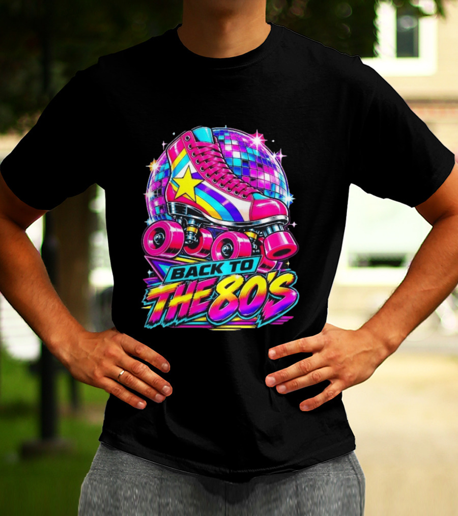 Back To The 80's Roller Skate Disco Vibrant Retro Starburst T-Shirt