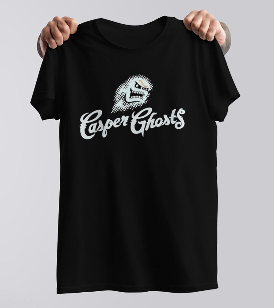 Casper Ghosts Minor League Baseball Team Spooky Logo With Mascot Head T-Shirt