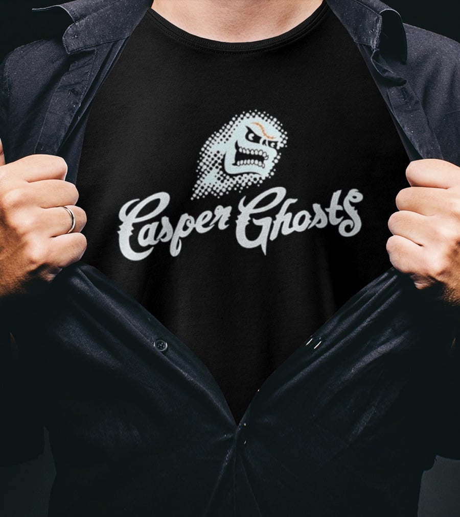 Casper Ghosts Minor League Baseball Team Spooky Logo With Mascot Head T-Shirt