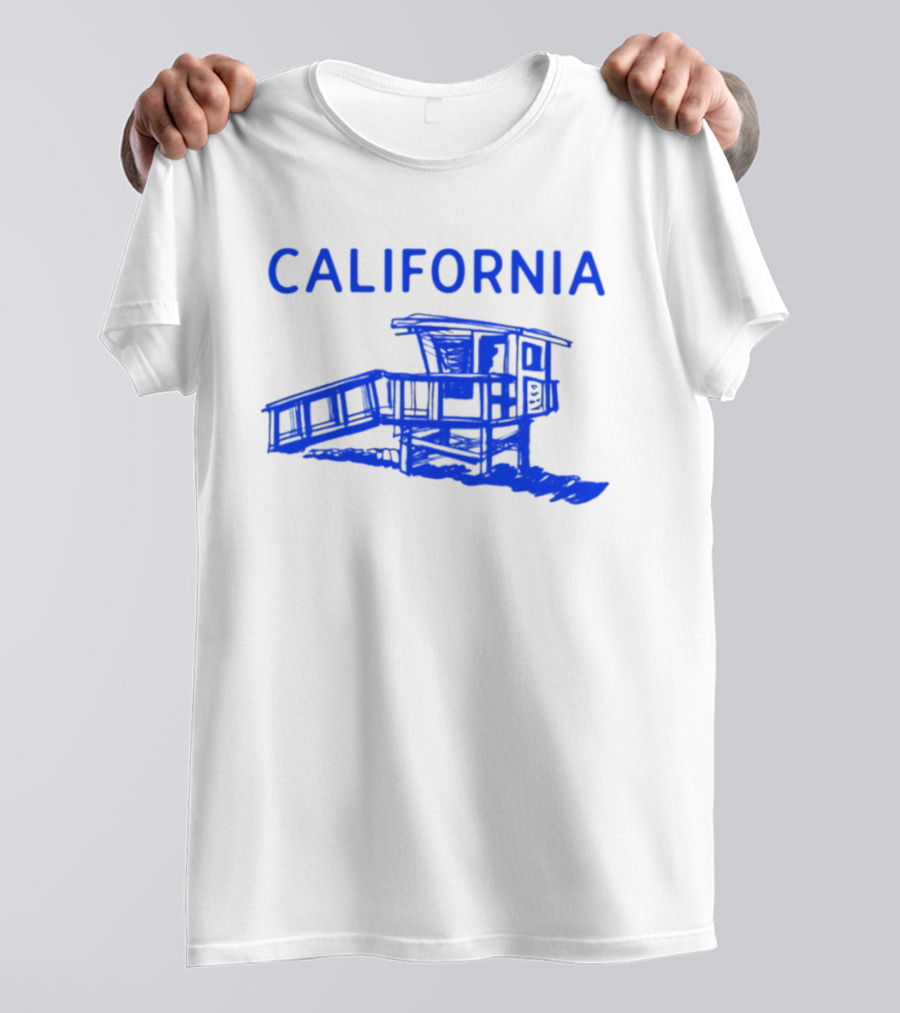 California Beach Sketch Lifeguard Tower T-Shirt