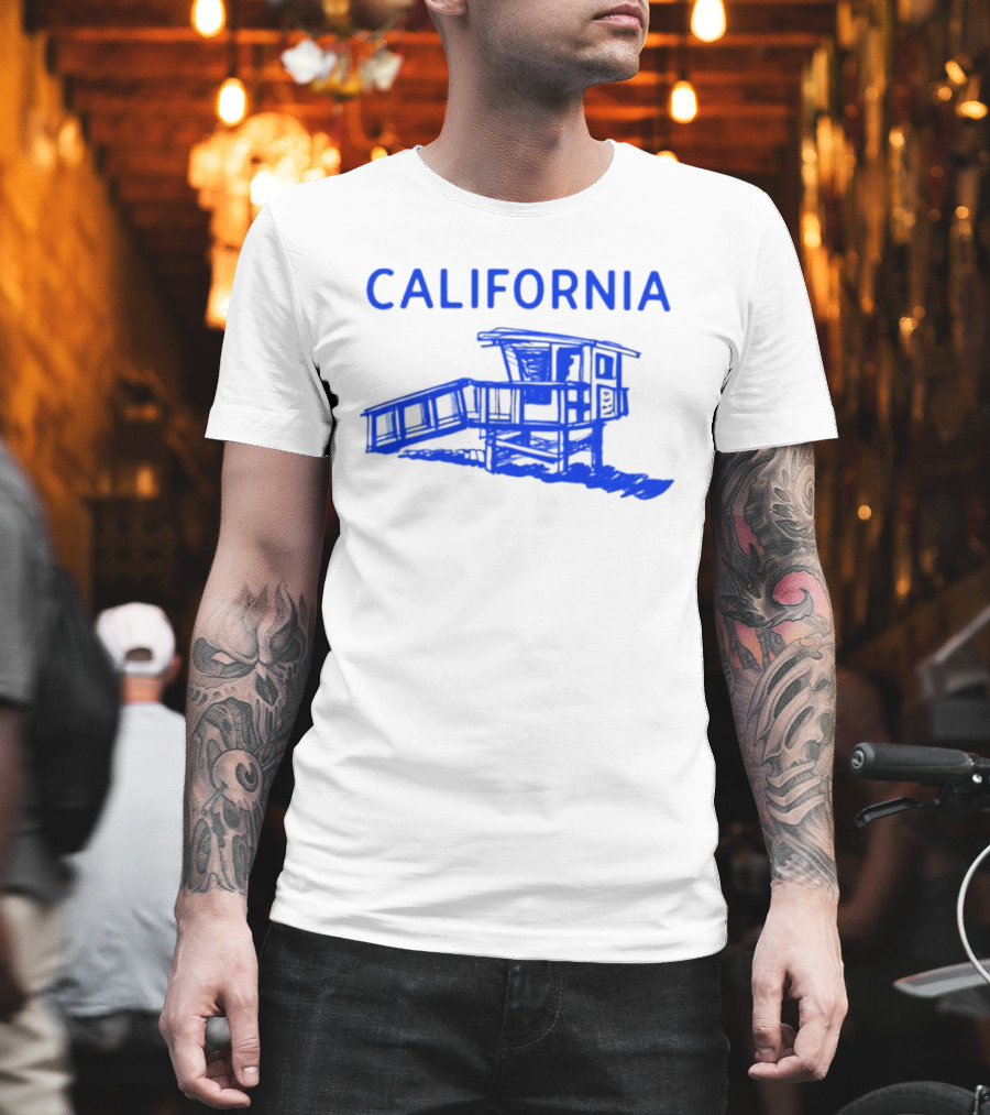 California Beach Sketch Lifeguard Tower T-Shirt