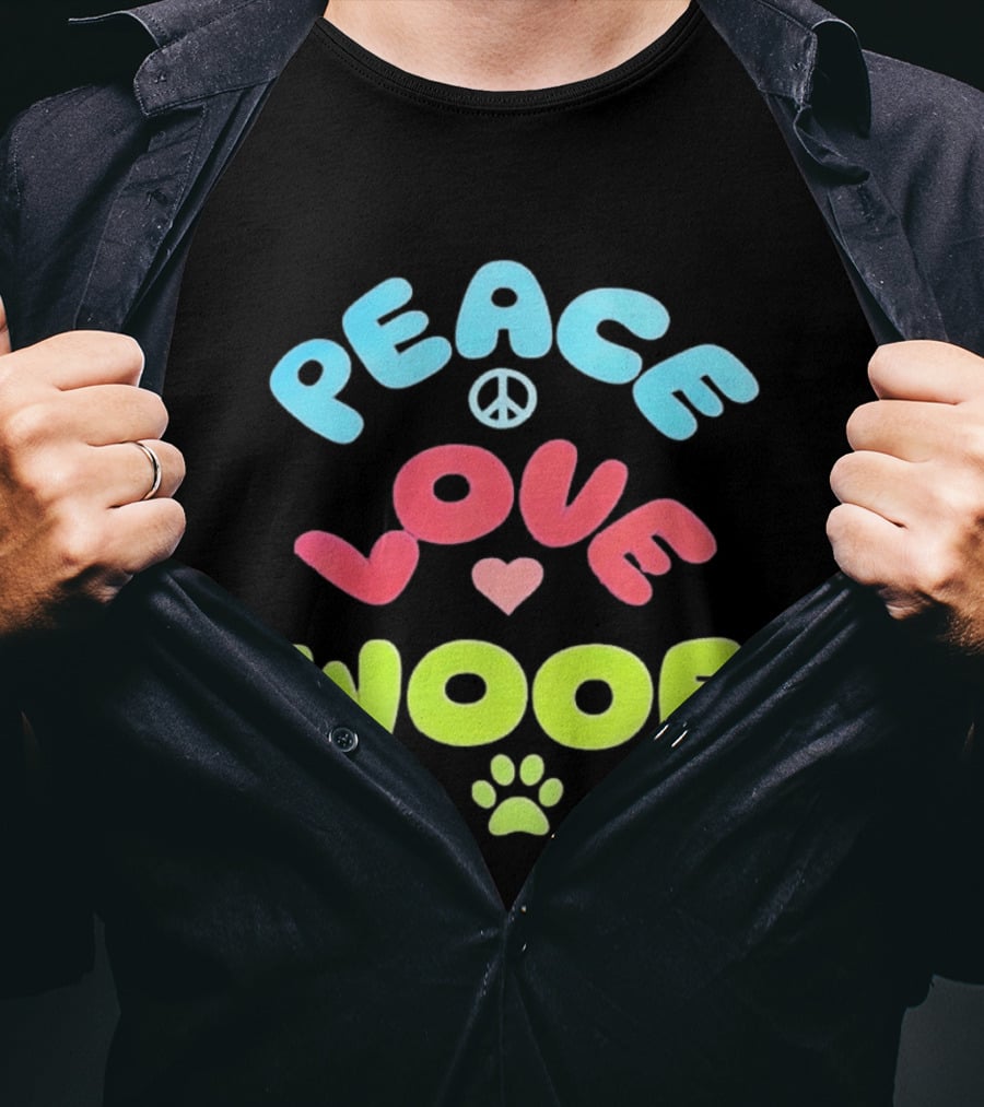 Peace Love Woof Paw Dog Lover Peace Sign Heart T-Shirt
